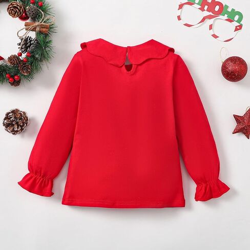 زد اف زد دي رين تي شيرت بياقة مكشكشة للبنات الصغيرات بلون سادة واكمام مكشكشة للاطفال بلوزة كاجوال سادة in Kuwait