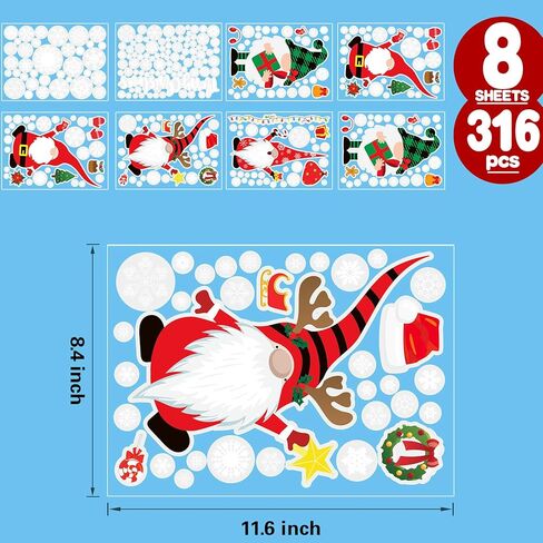 ملصقات نافذة مزدوجة الجانب لعيد الميلاد، 8 أوراق 316 قطعة من ملصقات النوافذ لعيد الميلاد المجيد لملصقات النوافذ من أجل أعياد الميلاد المجيد in Kuwait
