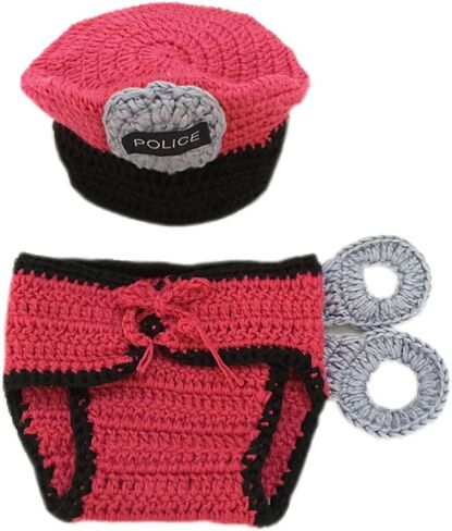 Pinbo Newborn Baby Boys Girls Photography Prop Crochet Police Hat Diaper in Kuwait