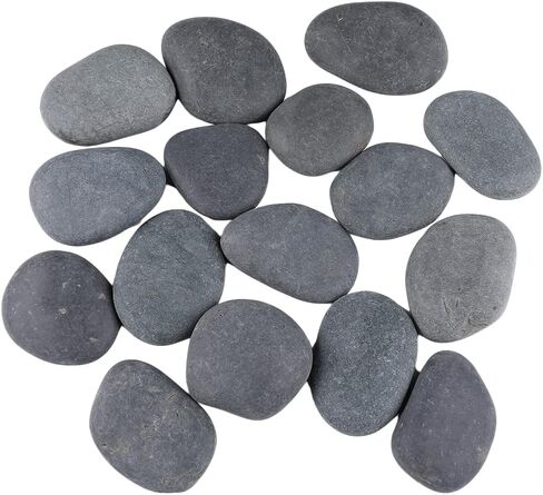 16 صخرة رسم روك امباكت باللون الرمادي الداكن والاسود، حصى شاطئ بيضاوية، صخور نهرية طبيعية بسطح املس للرسم والفنون والحرف اليدوية (16 حجر، 2 انش الى 3 انش) in Kuwait