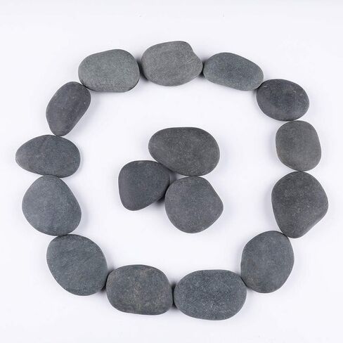 16 صخرة رسم روك امباكت باللون الرمادي الداكن والاسود، حصى شاطئ بيضاوية، صخور نهرية طبيعية بسطح املس للرسم والفنون والحرف اليدوية (16 حجر، 2 انش الى 3 انش) in Kuwait