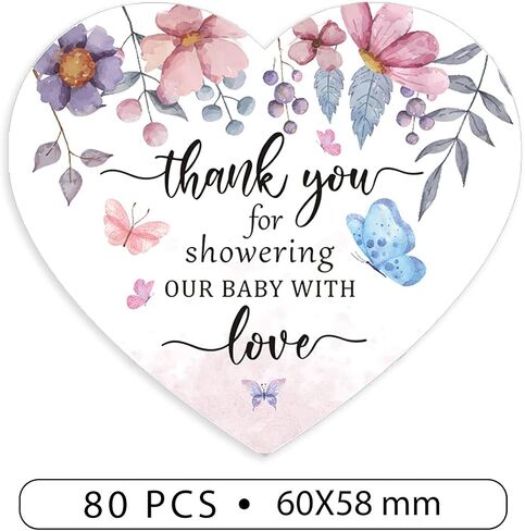Floral Theme Party Thank You for Celebrating with Us Stickers,Baby Shower Thank You Stickers,Flower Butterfly Birthday Theme Party Supplies Labels Sticker 2.4 Inch (80 PCS) in Saudi Arabia