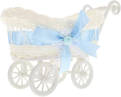 Doll Stroller Vintage Wicker Pram Rattan Candy Baskets Stroller Shape Wicker Bread Baskets Food Storage Baskets Display Bowl for Wedding Baby Shower Party Snack Fruit Vegetable in Saudi Arabia
