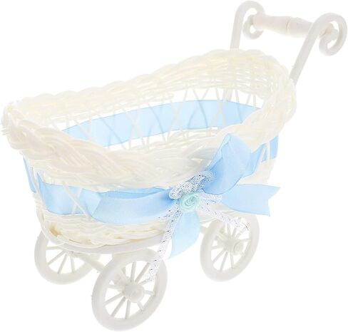 Doll Stroller Vintage Wicker Pram Rattan Candy Baskets Stroller Shape Wicker Bread Baskets Food Storage Baskets Display Bowl for Wedding Baby Shower Party Snack Fruit Vegetable in Saudi Arabia