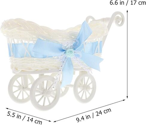 Doll Stroller Vintage Wicker Pram Rattan Candy Baskets Stroller Shape Wicker Bread Baskets Food Storage Baskets Display Bowl for Wedding Baby Shower Party Snack Fruit Vegetable in Saudi Arabia