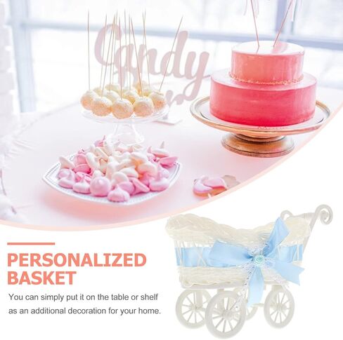 Doll Stroller Vintage Wicker Pram Rattan Candy Baskets Stroller Shape Wicker Bread Baskets Food Storage Baskets Display Bowl for Wedding Baby Shower Party Snack Fruit Vegetable in Saudi Arabia