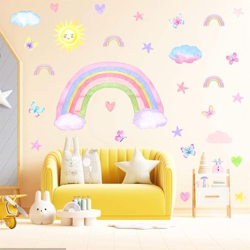 Colorful Cloud Wall Stickers Watercolor Nursery Wall Decal Baby Room Decor | Clouds Decals Peel and Stick, Removable Cute Cloud Stickers for Walls, Cloud Star Wall Stickers, for Girls Room Bedroom Decor in Saudi Arabia
