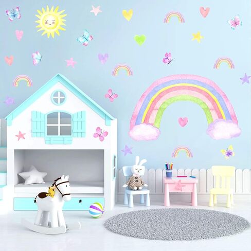 Colorful Cloud Wall Stickers Watercolor Nursery Wall Decal Baby Room Decor | Clouds Decals Peel and Stick, Removable Cute Cloud Stickers for Walls, Cloud Star Wall Stickers, for Girls Room Bedroom Decor in Saudi Arabia