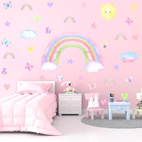 Colorful Cloud Wall Stickers Watercolor Nursery Wall Decal Baby Room Decor | Clouds Decals Peel and Stick, Removable Cute Cloud Stickers for Walls, Cloud Star Wall Stickers, for Girls Room Bedroom Decor in Saudi Arabia