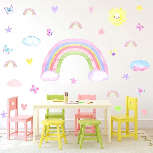 Colorful Cloud Wall Stickers Watercolor Nursery Wall Decal Baby Room Decor | Clouds Decals Peel and Stick, Removable Cute Cloud Stickers for Walls, Cloud Star Wall Stickers, for Girls Room Bedroom Decor in Saudi Arabia