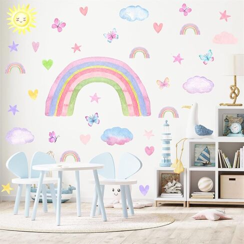 Colorful Cloud Wall Stickers Watercolor Nursery Wall Decal Baby Room Decor | Clouds Decals Peel and Stick, Removable Cute Cloud Stickers for Walls, Cloud Star Wall Stickers, for Girls Room Bedroom Decor in Saudi Arabia