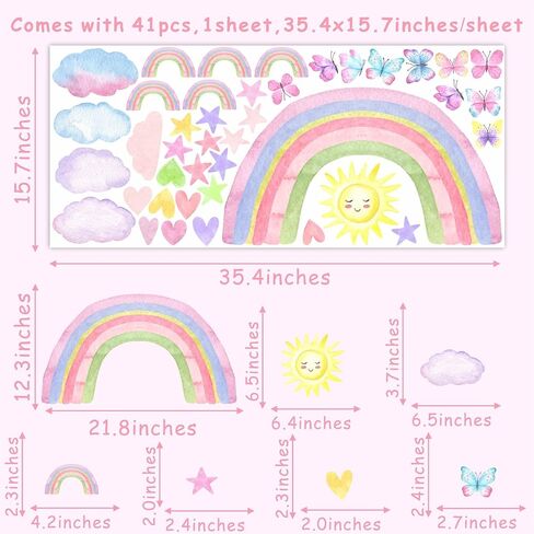 Colorful Cloud Wall Stickers Watercolor Nursery Wall Decal Baby Room Decor | Clouds Decals Peel and Stick, Removable Cute Cloud Stickers for Walls, Cloud Star Wall Stickers, for Girls Room Bedroom Decor in Saudi Arabia