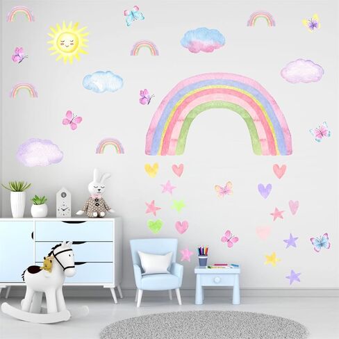 Colorful Cloud Wall Stickers Watercolor Nursery Wall Decal Baby Room Decor | Clouds Decals Peel and Stick, Removable Cute Cloud Stickers for Walls, Cloud Star Wall Stickers, for Girls Room Bedroom Decor in Saudi Arabia