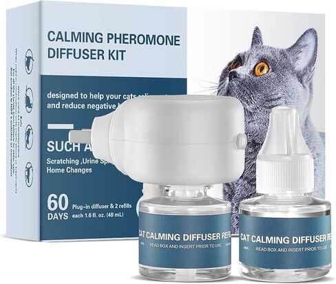 مجموعة موزع الفرمون المهدئ للقطط من أمرينس: 1 موزع و2 عبوات للاستخدام لمدة 60 يومًا، للمساعدة في تقليل التبول والمنطقة الجديدة والعدوان والقتال مع الكلاب والسلوكيات الأخرى in Kuwait