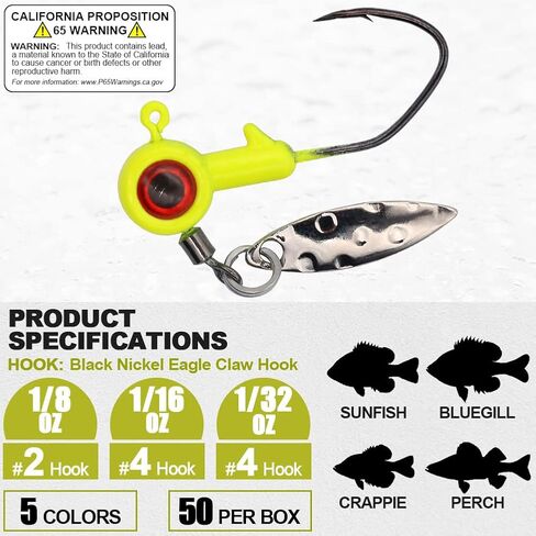 XFISHMAN Crappie-Jigs-Heads-Kit 1/8 1/16 1/32oz 50 Pack Panfish Fishing Jigs Lead Head Jig Hook Lure in Saudi Arabia