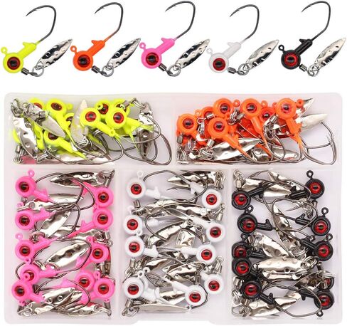 XFISHMAN Crappie-Jigs-Heads-Kit 1/8 1/16 1/32oz 50 Pack Panfish Fishing Jigs Lead Head Jig Hook Lure in Saudi Arabia