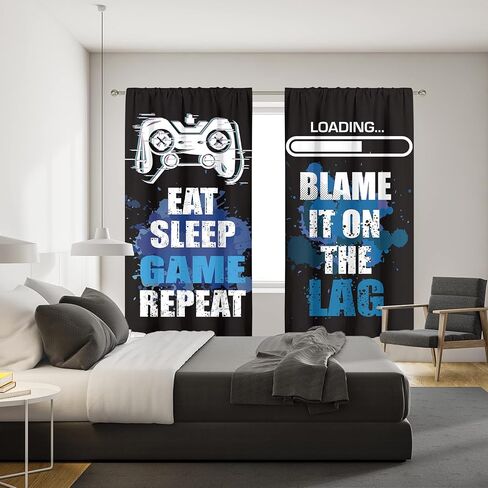 MESHELLY الأولاد ألعاب الستائر 42W × 63H بوصة قضيب جيب الألعاب ديكور للمراهقين غرفة نوم لعبة فيديو تحكم غمبد يقتبس الرجال الأطفال بارد الفن المطبوعة غرفة المعيشة غرفة اللعب نافذة الستائر 2 لوحات مجموعة in Kuwait