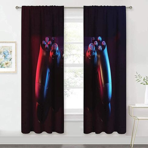 MESHELLY الأولاد ألعاب الستائر 42W × 63H بوصة قضيب جيب الألعاب ديكور للمراهقين غرفة نوم لعبة فيديو تحكم غمبد يقتبس الرجال الأطفال بارد الفن المطبوعة غرفة المعيشة غرفة اللعب نافذة الستائر 2 لوحات مجموعة in Kuwait