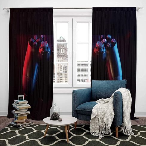 MESHELLY الأولاد ألعاب الستائر 42W × 63H بوصة قضيب جيب الألعاب ديكور للمراهقين غرفة نوم لعبة فيديو تحكم غمبد يقتبس الرجال الأطفال بارد الفن المطبوعة غرفة المعيشة غرفة اللعب نافذة الستائر 2 لوحات مجموعة in Kuwait