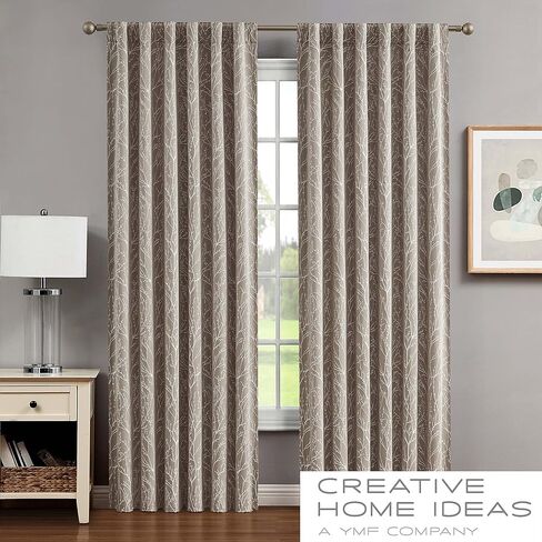 Creative Home Ideas Blackout Curtains (2 Panels, 50"x 84", Taupe) Room Darkening Thermal Insulated Curtains with 2 Tiebacks - Collins Window Curtains for Bedroom, Living Room - Branch Pattern in Kuwait