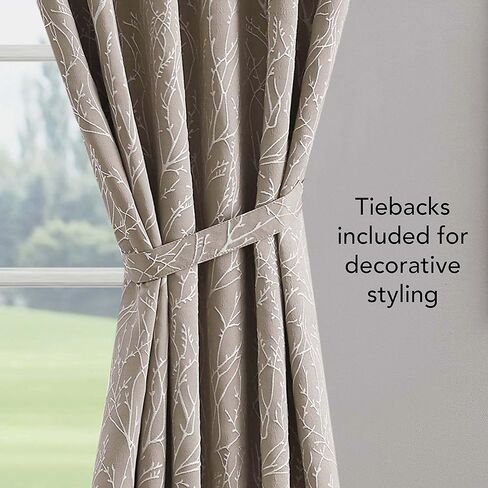 Creative Home Ideas Blackout Curtains (2 Panels, 50"x 84", Taupe) Room Darkening Thermal Insulated Curtains with 2 Tiebacks - Collins Window Curtains for Bedroom, Living Room - Branch Pattern in Kuwait