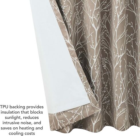 Creative Home Ideas Blackout Curtains (2 Panels, 50"x 84", Taupe) Room Darkening Thermal Insulated Curtains with 2 Tiebacks - Collins Window Curtains for Bedroom, Living Room - Branch Pattern in Kuwait