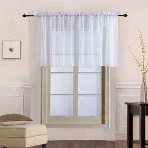 KMSG Solid Black Sheer Short Curtains Valance Tier for Small Window Rod Pocket 2 Panels Sheer Voile Drapes Door Curtain Tulle Window Treatment Sets for Kid's Room Kitchen Cafe W39 x L20 Inch in Kuwait