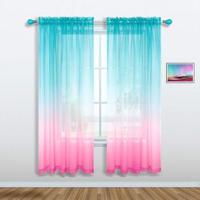 Pink and Green Curtains for Mermaid Bedroom Decor Set of 1 Sheer Panel Rod Pocket Gradient Ombre Mermaid Curtains for Girls Room Little Kids Princess Decorations 52 x 63 Inch Length in Kuwait