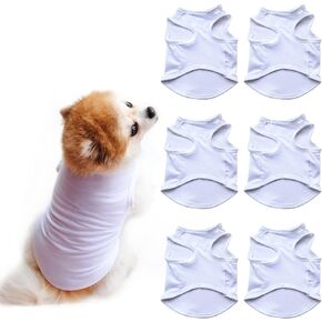 HACRAHO Blank Dog Shirts, 6 PCS Soft Solid Color Dog T-Shirts Clothes White Dog Vest Shirts for DIY for Dogs Cats, M