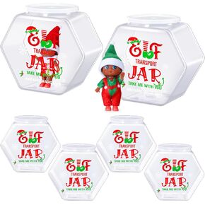 Zhehao 6 Pieces Christmas Elf Carrier, 73 oz Clear Plastic Jars with Lids Elves Transport Container Hexagon Jars with Elf Travel Stickers for Xmas Holiday Gift Decoration in Saudi Arabia