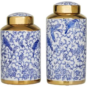 Deco 79 Ceramic Floral Decorative Jars with Gold Accents, Set of 2 14", 12"H, Black in Kuwait