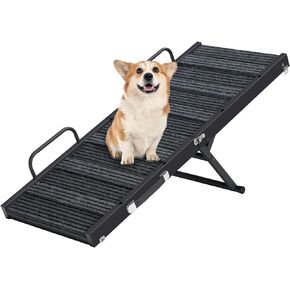 MAHANCRIS Dog Ramp, 32'' Long Adjustable Dog Ramp for Small Dogs, 5 Adjustable Height Dog Steps, Folding Pet Ramp with Non Slip Mat & Safety Side Rails, for Couch, Bed or Car, Black and Gray DRHB801