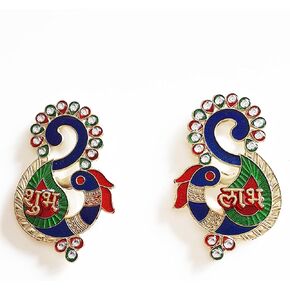 Meenakri Peacock Diwali Shubh Labh Stickers for Diwali Indian Puja Wedding & Festival Acrylic Rangoli Office Decoration Traditional Home Decor Gift for Home Interior Floor Decoration Festival in Kuwait