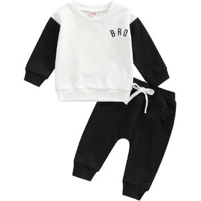 JLKGICF Toddler Baby Boy Clothes Letter Print Long Sleeve Pullover Sweatshirt Solid Color Pants Sweatsuit Little Boy Outfits