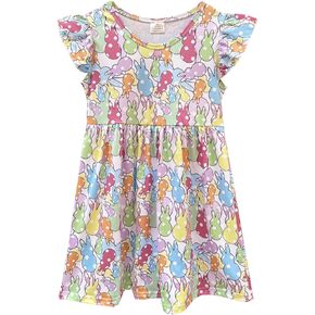 Adorable Easter Little Kid Girls Bunny Print Dress, Fit for 1-7 Years Toddler Girls Rabbit Skirt, Knee Length, Long Sleeves Dots bunny/6-7 Years in Saudi Arabia