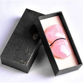 AMOYSTONE تقلق حجر مزدوج على شكل قلب كريستال روز كوارتز النخيل حجر الديكور لشفاء الطاقة شقرا مع صندوق هدية 1 قطعة in Kuwait