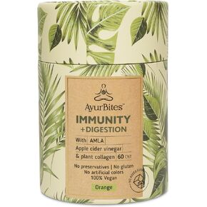 AyurBites Vitamin C & Immunity + Digestion Booster Gummies with Amla, Apple Cider Vinegar, Plant Collagen - 60 Count, 30 Days in Saudi Arabia