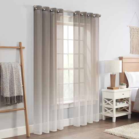 ECLIPSE Ines Printed Ombre Textured Light Filtering Grommet Window Curtains for Bedroom (2 Panels), 52 in x 84 in, Charcoal in Saudi Arabia