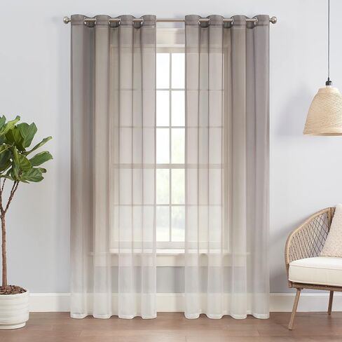 ECLIPSE Ines Printed Ombre Textured Light Filtering Grommet Window Curtains for Bedroom (2 Panels), 52 in x 84 in, Charcoal in Saudi Arabia