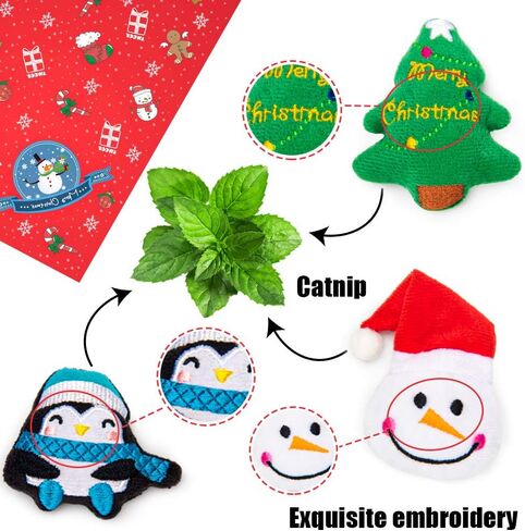 AWOOF Cat Christmas Toys, Christmas Stocking Cat Toy Gift Set 12Pcs Cat Toys Set for Kitten with Pet Cat Christmas Bandana in Kuwait
