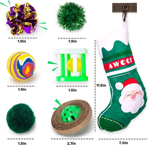 AWOOF Cat Christmas Toys, Christmas Stocking Cat Toy Gift Set 12Pcs Cat Toys Set for Kitten with Pet Cat Christmas Bandana in Kuwait