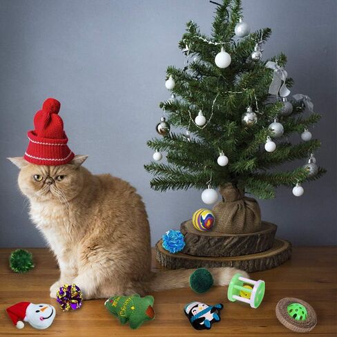 AWOOF Cat Christmas Toys, Christmas Stocking Cat Toy Gift Set 12Pcs Cat Toys Set for Kitten with Pet Cat Christmas Bandana in Kuwait