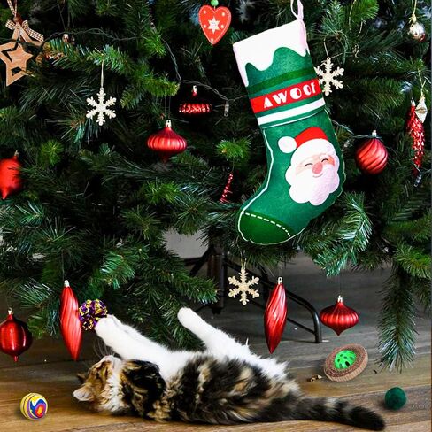AWOOF Cat Christmas Toys, Christmas Stocking Cat Toy Gift Set 12Pcs Cat Toys Set for Kitten with Pet Cat Christmas Bandana in Kuwait