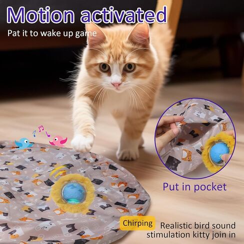 Giociv Interactive Cat Toys Ball Fast Rolling in Pouch, Motion Activate Chirping Cat Toy Hide and Seek Mouse Catching Game in Saudi Arabia