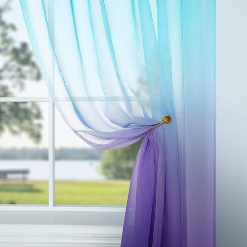 Pink and Green Curtains for Mermaid Bedroom Decor Set of 1 Sheer Panel Rod Pocket Gradient Ombre Mermaid Curtains for Girls Room Little Kids Princess Decorations 52 x 63 Inch Length in Kuwait