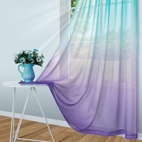 Pink and Green Curtains for Mermaid Bedroom Decor Set of 1 Sheer Panel Rod Pocket Gradient Ombre Mermaid Curtains for Girls Room Little Kids Princess Decorations 52 x 63 Inch Length in Kuwait