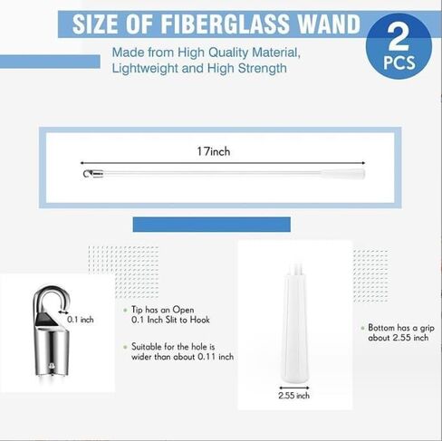 عبوة من 2 قضيب سحب للستائر مقاس 17 انش من مادة الالياف الزجاجية مع خطاف لفتح وخلف لسهولة الفتح والخلف in Kuwait