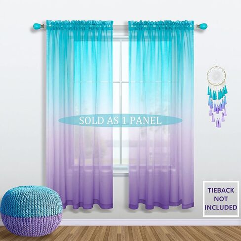 Pink and Green Curtains for Mermaid Bedroom Decor Set of 1 Sheer Panel Rod Pocket Gradient Ombre Mermaid Curtains for Girls Room Little Kids Princess Decorations 52 x 63 Inch Length in Kuwait