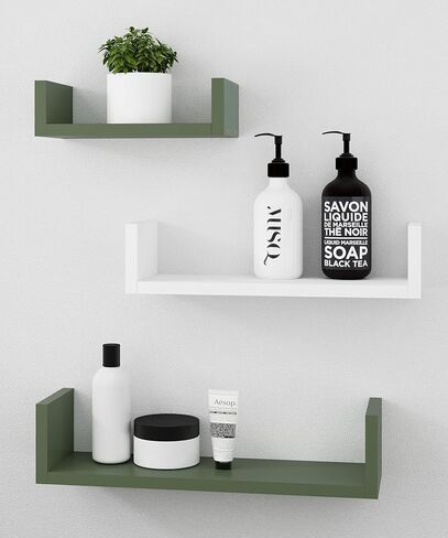 Afuly U Shape Wall Shelves Grey Green White Set of 3 in Kuwait