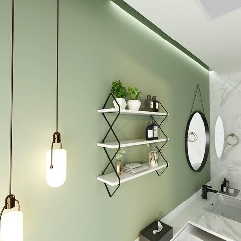 أرفف عائمة بيضاء من WELLAND مكونة من 3 طبقات، أرفف معلقة على الحائط، أرفف عرض خشبية حديثة، أرفف الكتب، لمطبخ غرفة المعيشة (23 1/2 بوصة) in Kuwait